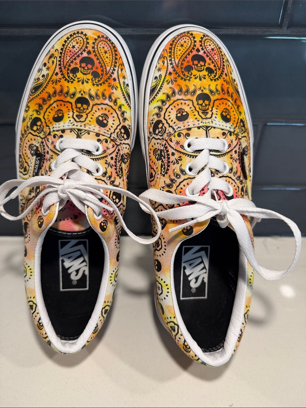 Vans Women's Low-Top Lace-Up Sneakers in Yellow Orange Paisley